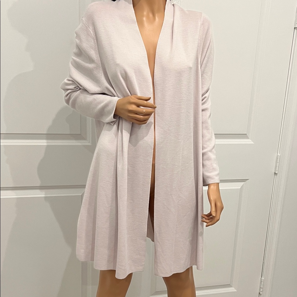Eileen Fisher Soft Cream Long Super Fine Wool Cardigan Sweater